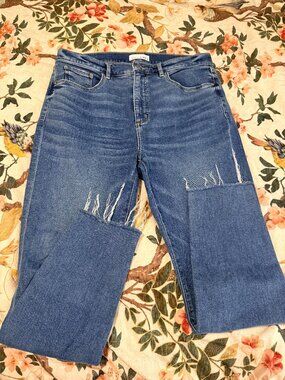 LOFT High Rise Medium Wash Frayed Raw Hem Jeans Size 30/10